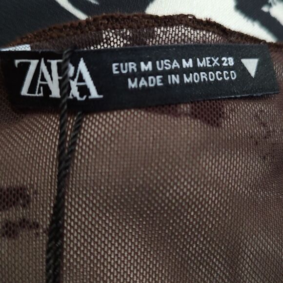 Zara Sequin Tulle Dark Brown Top Sheer Back US  M BNWT - Picture 5 of 5